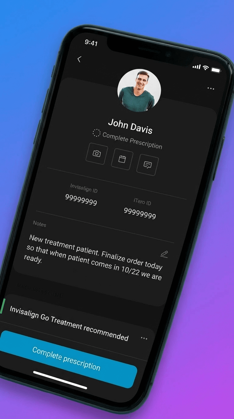 Patient detail view showing case context and prescription needing completion