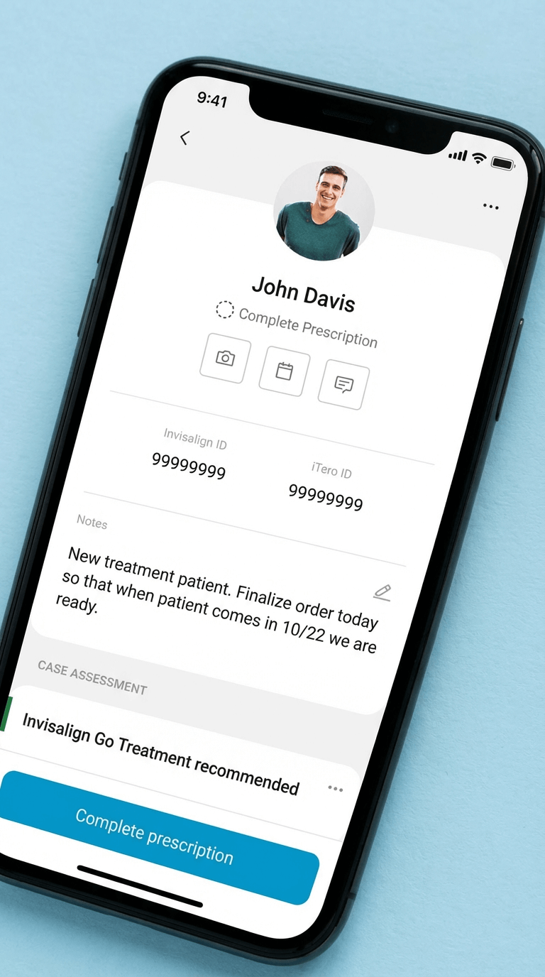 Patient detail view showing case context and prescription needing completion
